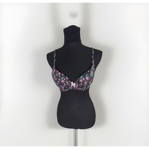 Victoria Secret Womens Black Rhinestone Lightly Lined Perfect Coverage Bra!‎ 34C